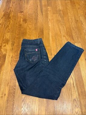 Women's Straight-Leg Jeans in Dark Blue with Pink Breast Cancer Awareness Accent